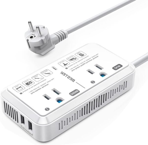 European Travel Plug Adapter 220V to 110V Voltage Converter US to Europe 2000W Electric Hair Dryer Step Down Outlet Converters for Europe Countries (White)