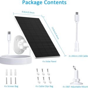 2W Solar Panel for Security Camera Outdoor, USB/USB-C Charger with IP65 Waterproof, 360° Adjustable Mount & 7.2ft Cable, Compatible with Rechargeable Battery Cameras (4 Pack, White)