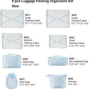 Travel Packing Cubes 8 Pcs Set, Luggage Packing Organizers with Shoe Bag and Toiletry Bag