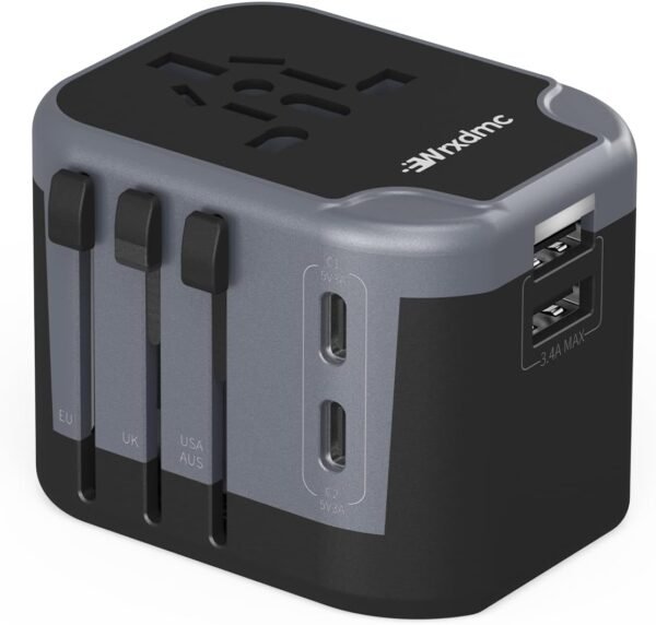 International Plug Adapter, Universal Power Adaptor with 4 USB Ports (2 USB C), Worldwide Travel Essentials Wall Charger for USA to Europe France Germany Spain Ireland Australia(Type C/G/A/I)