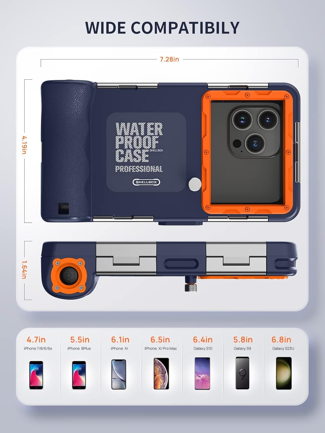Underwater Diving Snorkeling Phone Case, IP68 Professional 50ft 15m Waterproof Outdoor Cellphone Case Photo Video Cover with Lanyard for iPhone 16 Galaxy Huawei Moto All Series, Blue - Image 4