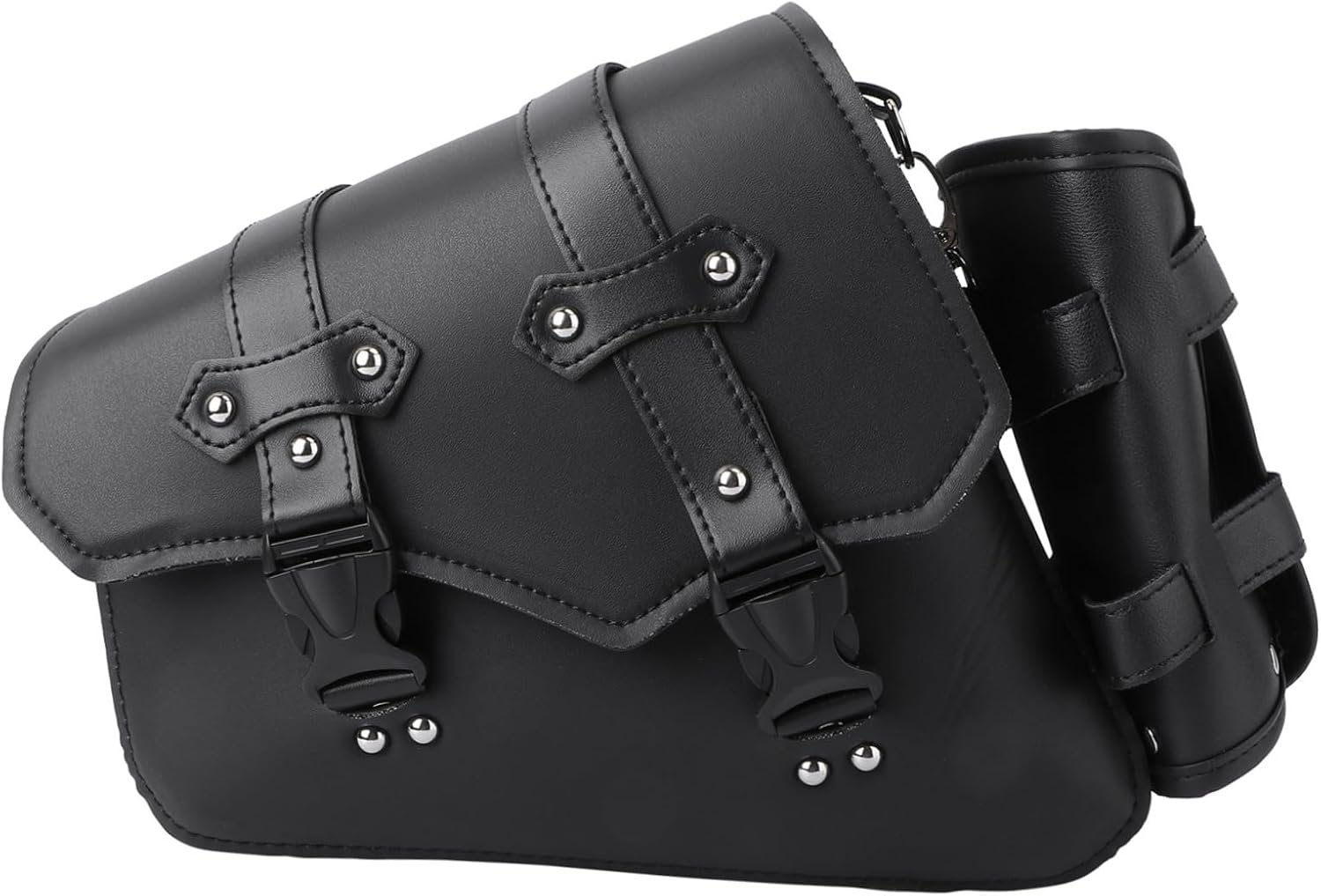 Motorcycle Side Bag PU Tool Storage with Water Bottle Holder Quick Disconnect Buckle Swingarm Case for Bikes Road and Mountain Cycling Left Side Black