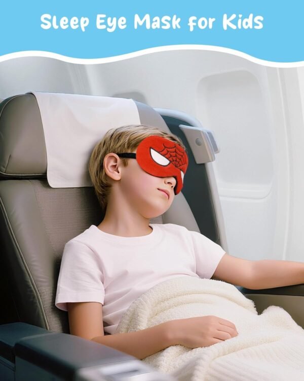 Sleep Mask for Kids - Cute Cartoon Plush Fuffy Sleeping Eye Cover Red Kawaii Soft Eyeshade with Adjustable Strap Animal Eye Blindfold for Kids Girls Boys Teens - Image 3
