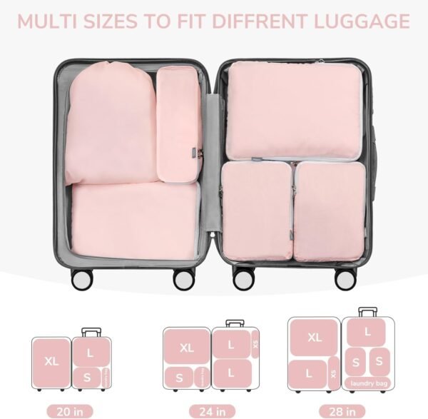 CherryNow Compression Packing Cubes, 7 Set Packing Cubes for Travel Women, Travel Essentials for Suitcase, Luggage Organizer Bags, Pink - Image 5