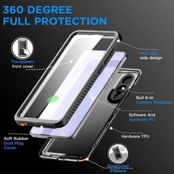 AICase for Samsung Galaxy S25 Edge Case Waterproof, Clear Water Proof Shockproof Snowproof Dustproof Full Body Rugged Transparent Underwater Phone Case with Lanyard Built-in Screen Protector - Image 2