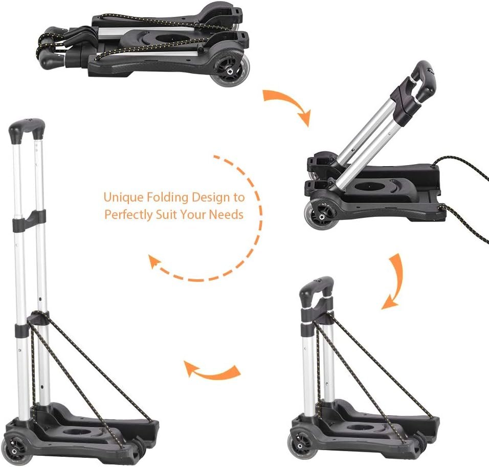 Hivexagon Folding Luggage Cart 88lbs Load Capacity Compact Lightweight and Durable Aluminum Alloy Travel Trolley for Luggage, Personal, Travel, Moving and Office Use - Image 4