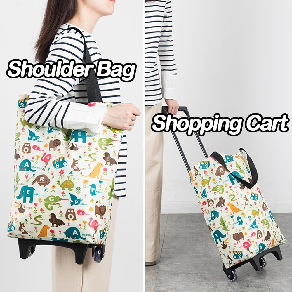 Small Collapsible Shopping Cart,Shopping Cart with Wheels,Folding Portable Bag,Waterproof Rolling Bag,Trolley Tote Stair Climbing for Traveling,Gift for Women,Older (Black) - Image 2