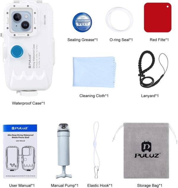 PULUZ 40m/130ft Waterproof Diving Case for iPhone 15 Pro Max/15 Plus /14 Plus / 14 Pro Max / 13 Pro Max /12 Pro Max/for Surfing Snorkeling Floating Photo Video Taking Underwater Housing Cover White - Image 7