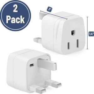 Bates- US to UK Plug Adapter, 2 Pack, White Type G Adapter for Travel, UK Power Adapter, UK Adapter Plug, Ireland Plug Adapter for London Plug, UK Adapters for Travel, England Travel Plug Adapter