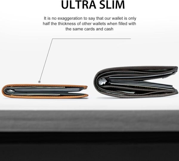 Slim Hide & Seek Wallet for Men With Hidden Pocket and Coin Pouch Rfid Blocking thin Genuine Leather Minimalist Bifold Cowhide with Gift Box（Brown & Premium Grey） - Image 3