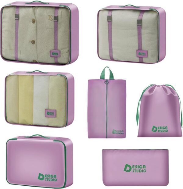 7 Set Packing Cubes for Travel Suitcase,Organizer Bags Set for Luggage (Purple)