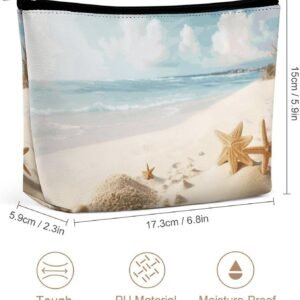Waterproof Travel Makeup Bag Case Organizer, PU Leather Beach Theme Cosmetic Bags, Small Toiletry Case Cute, Portable Zipper Pouch for Women Men, Travel Accessories