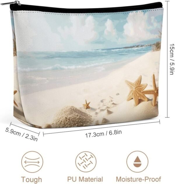 Waterproof Travel Makeup Bag Case Organizer, PU Leather Beach Theme Cosmetic Bags, Small Toiletry Case Cute, Portable Zipper Pouch for Women Men, Travel Accessories - Image 2