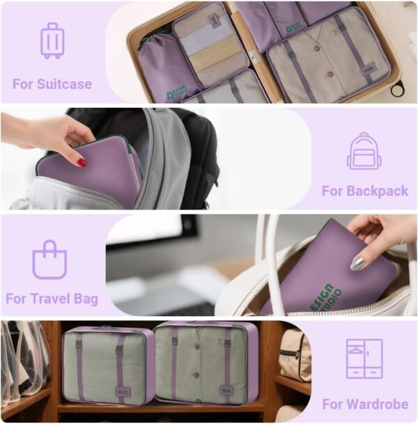 7 Set Packing Cubes for Travel Suitcase,Organizer Bags Set for Luggage (Purple) - Image 5