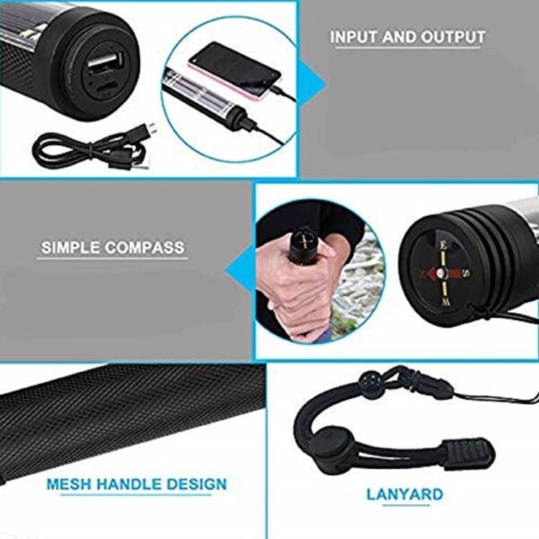 XREXS Solar Powered LED Car Flashlight Multi-Function Solar Escape Rescue Flashlight, USB Charger and Solar Charger, Portable Flashlight for Hiking, Camping, Traveling - Image 7