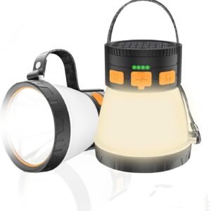 2 Pack LED Camping Lantern, 1500 Lumens Camping Lantern Rechargeable with Solar Panel Charging, Waterproof, 8 Light Modes, 7500mAh Power Bank, Camping Flashlight for Hurricane Emergency, Outdoor