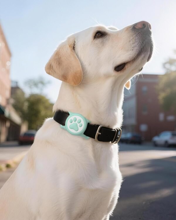 IP68 Waterpoof Dog Airtag Holder, Stretchy Silicone Full Body Covered Apple Air Tag Holder for Dog Cat Collar Fit All Width Collar (Green/Rose, 2 Pack) - Image 5