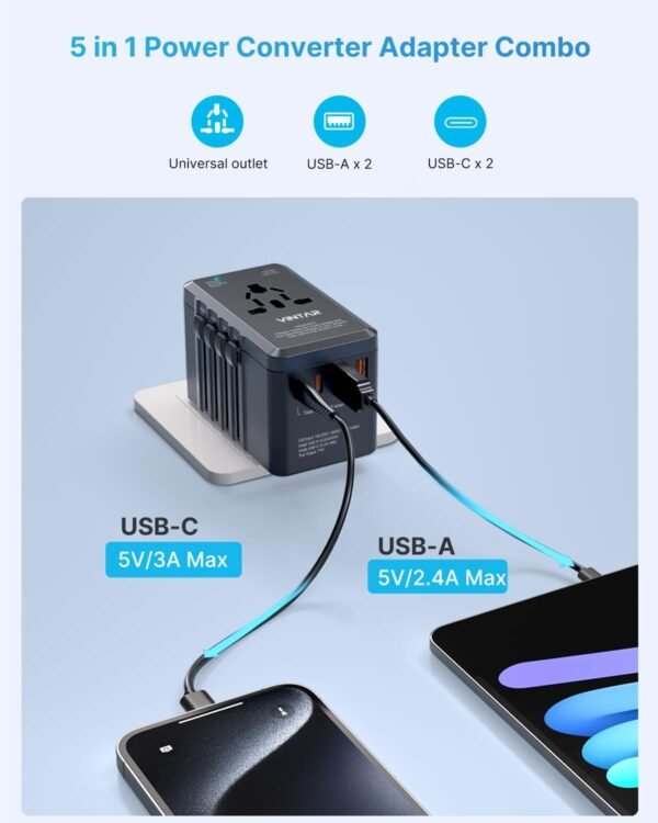220V to 110V Travel Voltage Converter, VINTAR 2000W International Universal Voltage Converter US to Europe Adapter with 4 USB Ports (2 USB C), Step Down Power Converter Adapter Combo for US EU UK AUS - Image 6