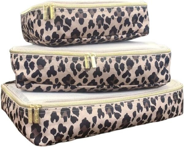 Itzy Ritzy Packing Cubes for Travel – Set of 3 Large Packing Cubes or Travel Organizers; Each Cube Features a Mesh Top, Double Zippers and a Fabric Handle; Large Sizes (Leopard) - Image 2