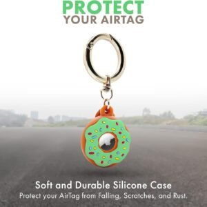 Apple AirTag 4 Pack Shockproof, Dustproof & Washable Cases, Silicon Holders with Accessories for Wallets, Luggage, Pet Collars, Key Finders (Donut (Green & Pink))