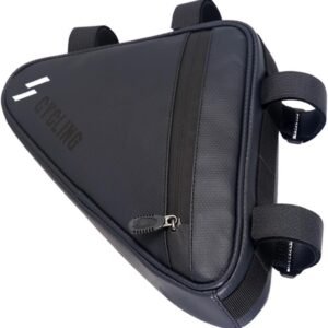 Triangle Bike Frame Bag with Phone Holder Nylon Front Beam Sports Pouch for Mountain and Road Cycling Reflective Design for Night Safety Quick Release Saddle Accessory