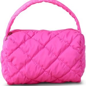 DOB SECHS Quilted Makeup Bag Cosmetic Bag Make up Pouch Cute Mini Handbag Travel Toiletry Bag for Women Checkered Organizer Purse