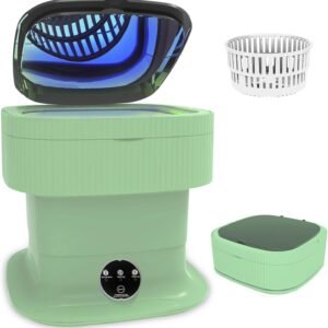 Portable Washing Machine, 15L Foldable Mini Washer & Spin Dryer, Collapible Compact Washer, Small Folding Laundry Washing Machine, Socks, Baby Clothes, Underwear, Dorm, Camping, Apartment, Pure Green