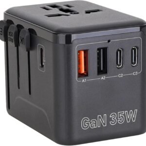 Universal Travel Adapter 35W PD Fast Charger Adapter – International Power Adapter with 2 USB-A & 3 USB-C Ports – Plug Adapter for EU, UK, US, AUS – Universal Plug Adapter for Worldwide Travel