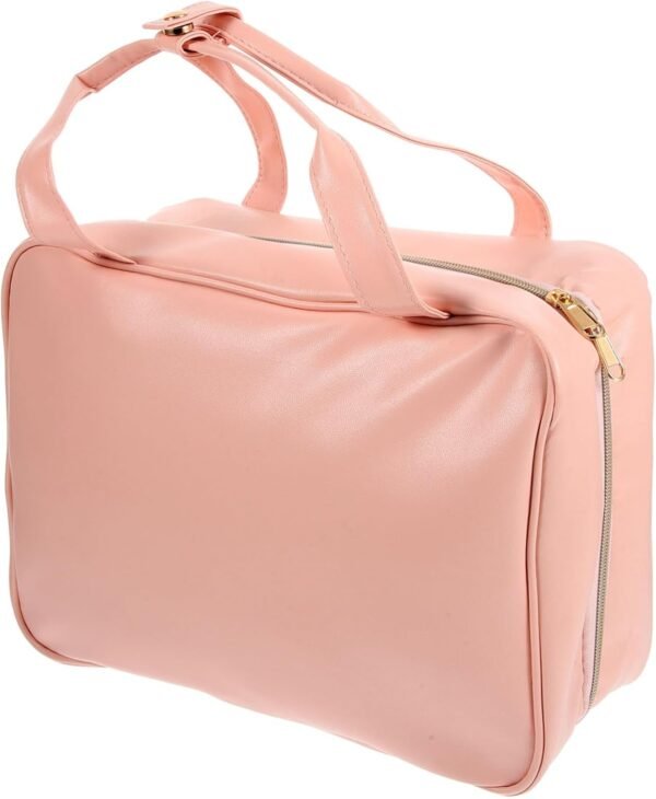 Wakauto PU Leather Toiletry Bag for Women Multi Compartment Travel Organizer with Hanging Hook Portable Cosmetic Case for Makeup and Bathroom Essentials