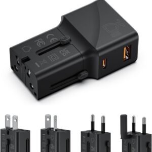 SooPii Gan Charger 25W,Universal Travel Adapter,USB-C PD PPS & USB-A QC Fast Charger, All-in-One Travel Charger with US UK EU AU Plug for iPhone 16/15,Galaxy S25 /S24,iPad and More