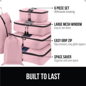 GORILLA GRIP 6 Set Packing Cubes, Travel Essentials for Suitcase, Mesh Organizer Bags for Clothes Toiletries Shoes and Laundry, Luggage and Carry On Airplane Accessories, Traveling Must Haves Pink