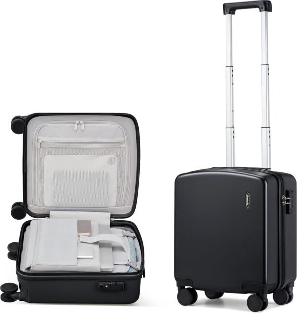 Hanke 16 Inch Underseat Carry On Luggage, Airline-Approved Hard Shell Small Suitcase with Spinner Wheels, Lightweight Tsa Lock Travel Luggage for Short Trips(Jet Black)