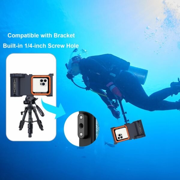 Professional Snorkeling Diving Waterproof Phone Case, Bluetooth Connection with APP Control, Underwater 50ft/15m Photo & Video Protective Housing for iPhone Samsung Galaxy LG Huawei etc. (Blue Orange) - Image 8