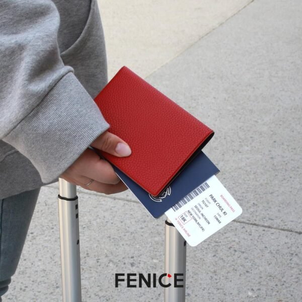 Fenice Classic Passport Cover Holder Wallet Case for Travel Essential RFID Blocking Vegan Leather Waterproof (RED) - Image 4