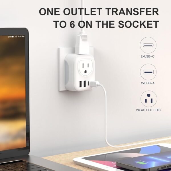 2 Pack European Travel Plug Adapter, VYLEE International Travel Adapter with 2 Outlets 4 USB Ports(2 USB C), 6 in 1 Type C Travel Essentials Charger for US to Most of Europe EU Italy Spain France - Image 2