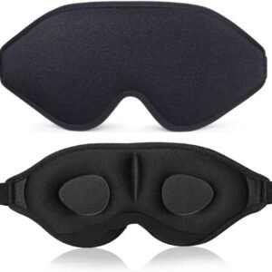 Sleep Mask, 3D Deep Contoured Eye Covers for Sleeping, Memory Foam Block Out Light Eye Mask, Zero Eye Pressure Cup Blindfold for Men Women, with Adjustable Strap for Yoga, Traveling (Black)