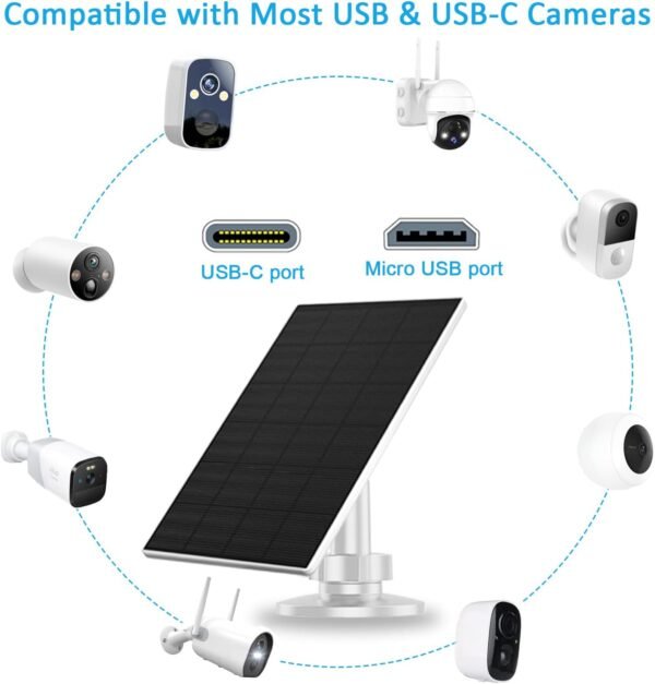 2W Solar Panel for Security Camera Outdoor, USB/USB-C Charger with IP65 Waterproof, 360° Adjustable Mount & 7.2ft Cable, Compatible with Rechargeable Battery Cameras (4 Pack, White) - Image 6