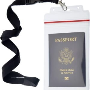 Passport Holders – 2 Pack – Heavy Duty Water and Tear Resistant Resealable Sleeves & Premium Breakaway Lanyard – 4X6 Insert for Vaccination Cards, Cruise, Travel, and Beach Vacation Documents (Black)