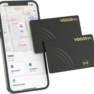 [Apple MFi Certified] VOCOlinc Air Tag Card Wallet Tracker 1.6mm 2 Pack, Smart Item Finder Work with Apple Find My APP (iOS Only, Android not Supported), Locator for Luggage, Suitcase, Bags, Backpack.