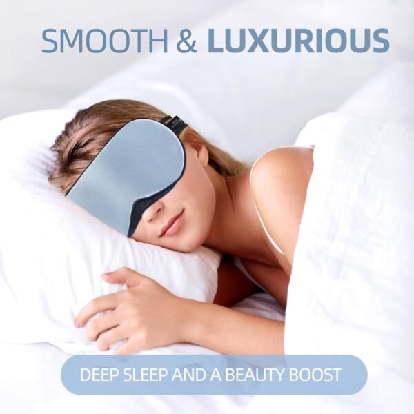 Sleep Mask, 1 Pack 100% Real Natural Pure Silk Eye Masks with Elastic Adjusting Strap, Mulberry Silk Eye Sleep Shade Cover for 3 Sizes (Blue, Small 7.1''x3.1'') - Image 8