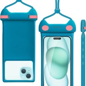 wellhouse Waterproof Phone Pouch, Waterproof Phone Case for iPhone 16 15 14 13 Pro Max XS Samsung, IPX8 3D Cellphone Dry Bag Beach Essentials -Kitten Blue