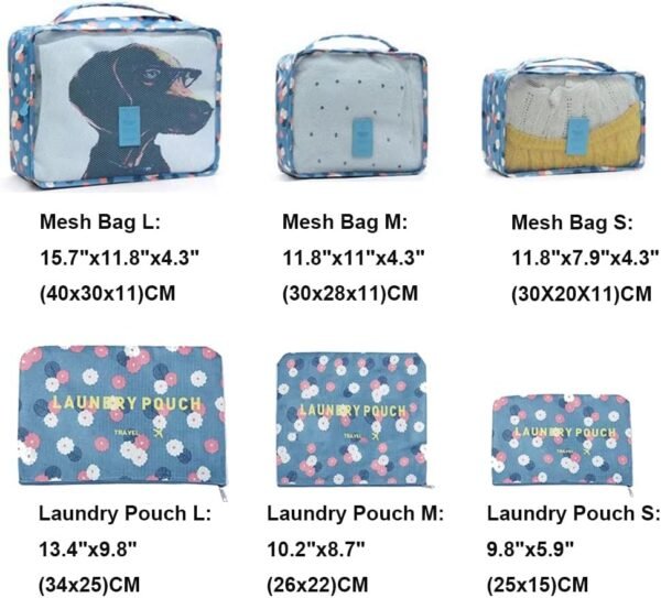 Packing Cubes 6 PCS Travel Accessories Travel Luggage Packing Organizers Bags for Backpack Suitcases, Blue Flower - Image 3