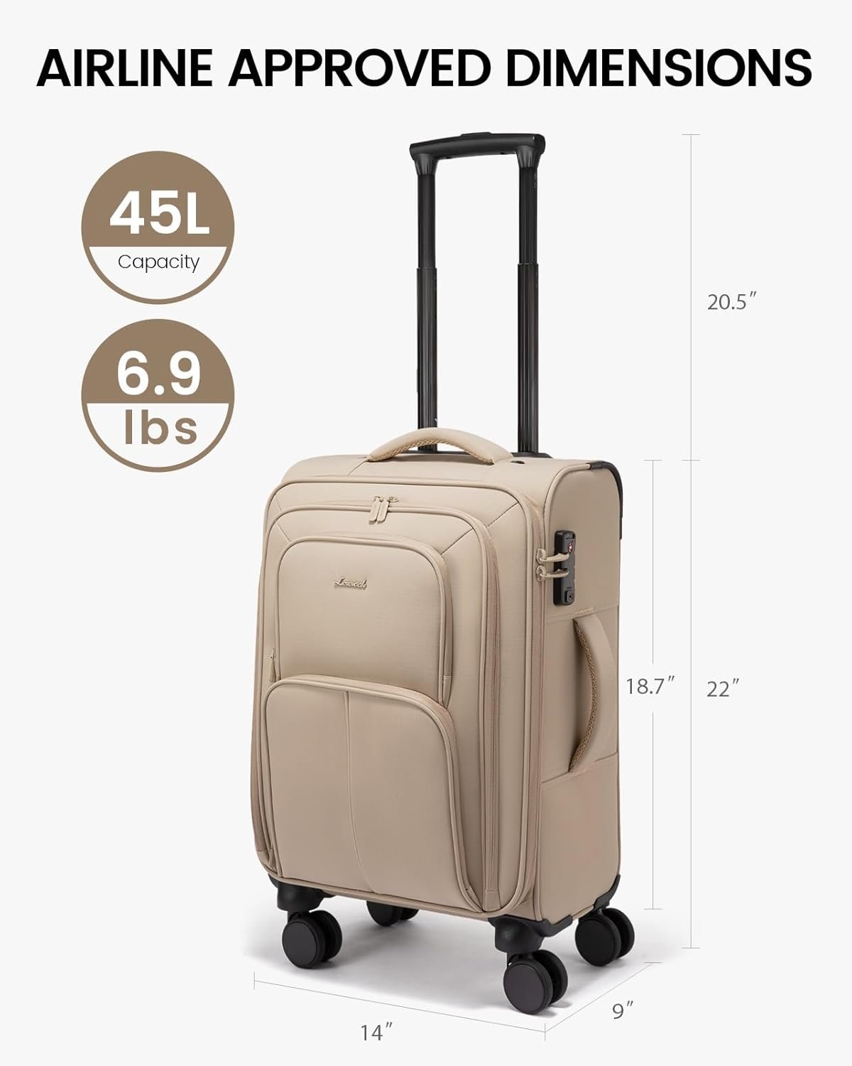 LOVEVOOK Carry On Luggage 22x14x9 Airline Approved, 22 Inch Softside Suitcases with Spinner Wheels, Lightweight Carry-on Suitcase with TSA Lock for Women Men, Large Luggage for Travel Business Trip - Image 8