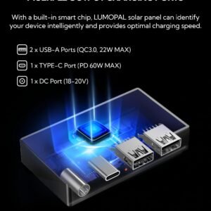 Portable Solar Panel, LUMOPAL 60W Foldable Solar Panel Folding Solar Charger with PD60W USB C QC3.0 USB A DC18-20V Output for Camping Backpacking Compatible with Phone Laptop Portable Power Station