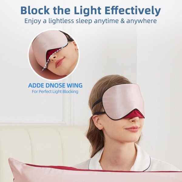 Sleep Mask, 1 Pack 100% Real Natural Pure Silk Eye Masks with Elastic Adjusting Strap, Mulberry Silk Eye Sleep Shade Cover for 3 Sizes (RED, Small 7.1''x3.1'') - Image 3