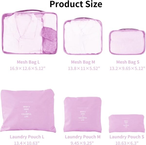 6 Set Compression Packing Cubes For Travel,Lightweight Travel Essentials,Luggage Organizers for Suitcase,Travel Accessories Bags for Clothes,Shoes,Electronics,Cosmetics Toiletries (Light Pink) - Image 2