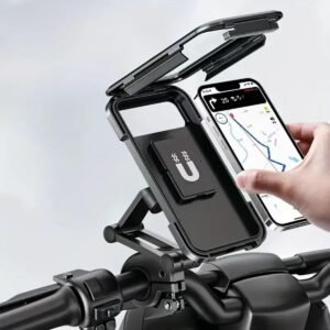 Waterproof Outdoor Sports Bike Phone Mount Case, Bicycle and Motorbike Handlebar Phone Holder with Secure Grip, Shockproof Design, 360 Degree Rotation Adjustable for Smartphones 4 to 6.7 Inches