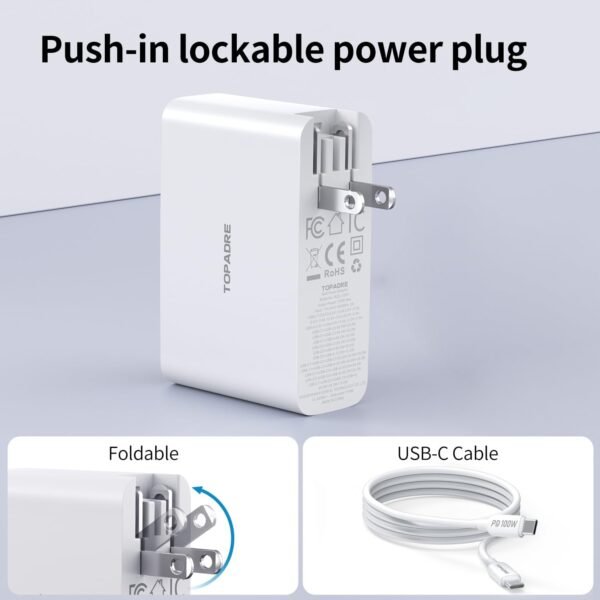 100W USB C Travel Charger, 4-Ports Foldable Travel Adapter Plug Converter with UK/EU/AU Plugs,Fast Charging for Macbook Pro/Air,for iPad Pro/iPhone 16/15 Pro Max, for 45w Samsung Galaxy, White - Image 5