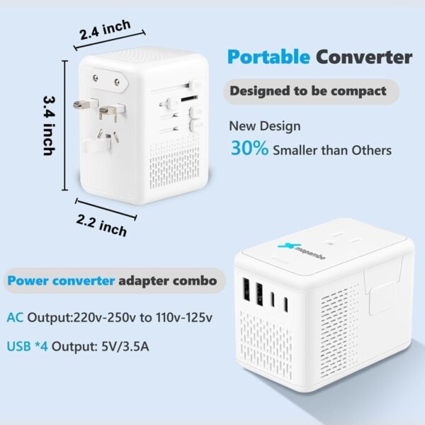 Mapambo 220V to 110V Voltage Converter US to Europe for Hair Dryer with 3 USB A 1 USB C International European Universal Travel Adapter Worldwide (White) - Image 5