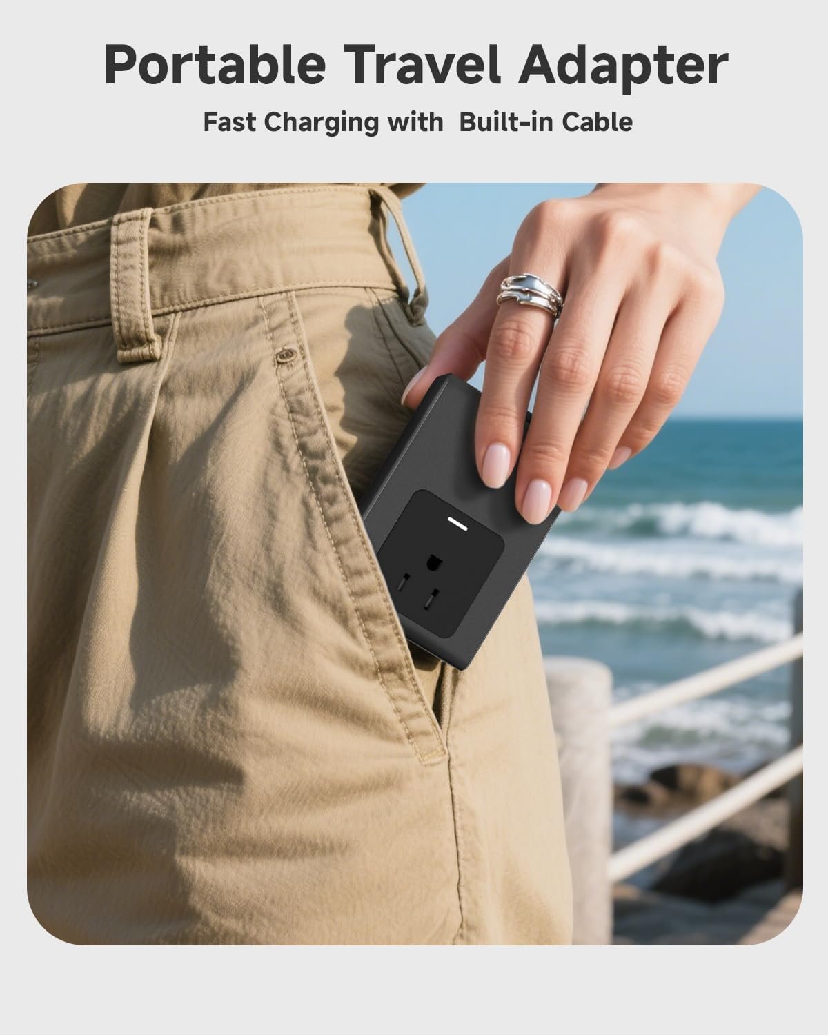 Travel Plug Adapter with Retractable 31.5in Type-C Cable, 40W International Pug Adapter with 3 Outlets, Black - Image 6